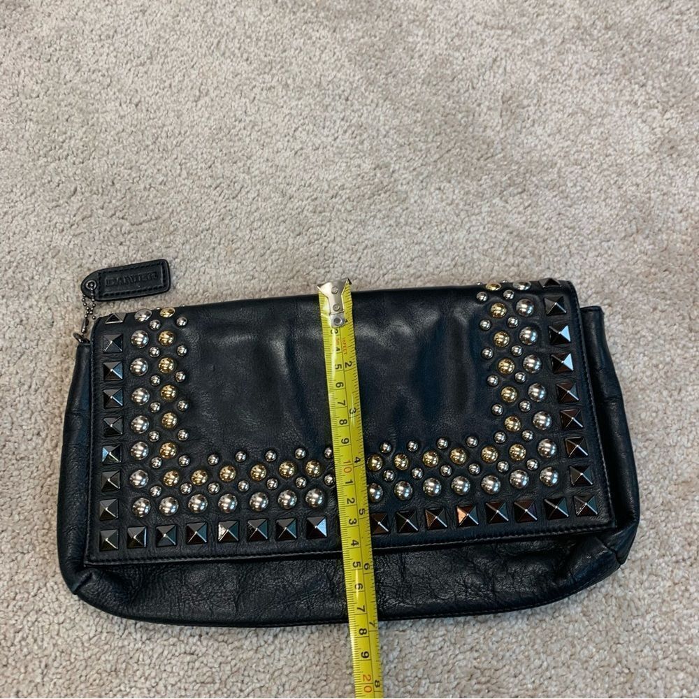 Danier Black leather silver gold tone studded embellished evening clutch purse - Picture 6 of 8